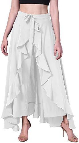 Poshak American Crepe Solid Women's Layered/Ruffle Palazzo with One Waist Tie Band and Side Zipper