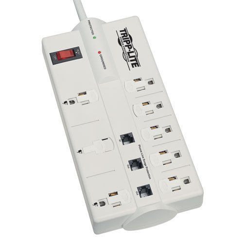 Tripp Lite 8 Outlet Surge Protector Power Strip, 8ft Cord Right Angle Plug, Tel/Modem, TAA, & $150K INSURANCE (TLP808TELTAA)