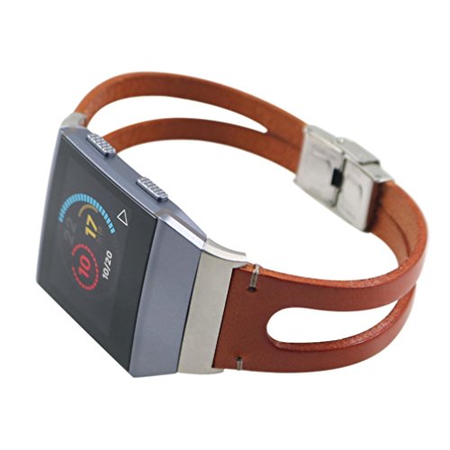 Lisin Leather Band For Fitbit Ionic,Replacement Leather Wristband Band Strap Bracelet (Brown) - Thumbnail 4