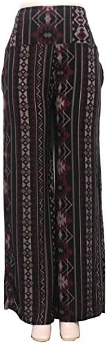Womens Aztec Tribal Print Chevron Pattern Palazzo Pants Fold Over Waist Wide Leg L30 (S-M)