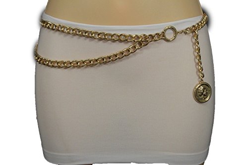 TFJ Women Fashion Belt Metal Chains Hip Waist Greek Coin Charm Gold XS S M