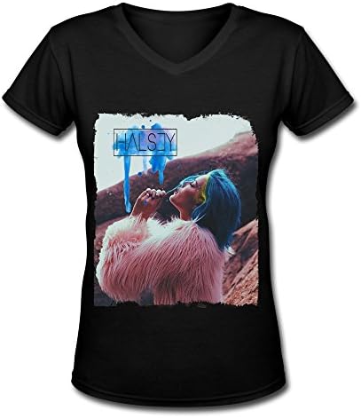 HANJ Halsey V Neck T Shirt For Women Black L