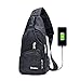 JOLLYCHIC Camouflage Crossbody Chest Sling Bag Travel Backpack with USB Charger Port (Black)