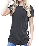 CEU Women's Short Sleeve Casual Tunic Buttons Decor Crew Neck T-Shirt