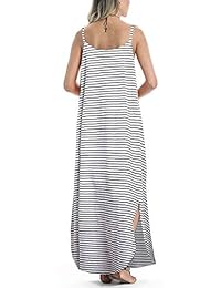 ETCYY Maxivestido de playa, holgado, sin mangas, casual, de verano, a rayas, para mujer.