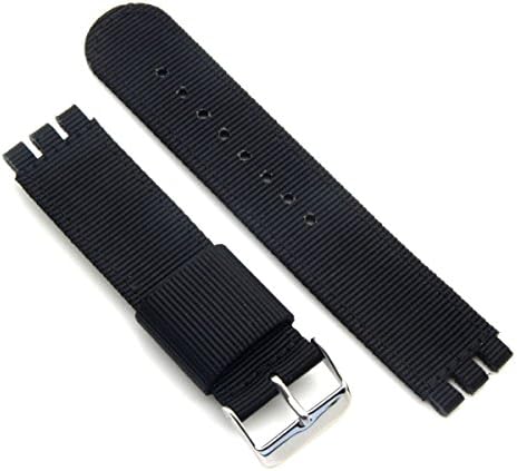 Zeit Diktator 19mm nylon watch band for Swatch style multi-color replacement strap (Black-Silver buckle)