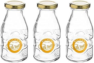 3 x Kilner 1/3 Pint Milk Bottles, Glass Milk Bottles 189 ml (3 Pack) School Style Glass Milk Bottle