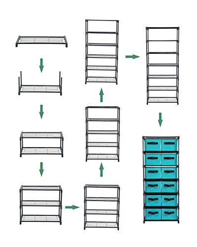 MULSH Drawer Storage Chest Shelf Storage Cabinet Organizer Units with Removable Non-Woven Fabric Bins (12-Drawer, Turquoise)