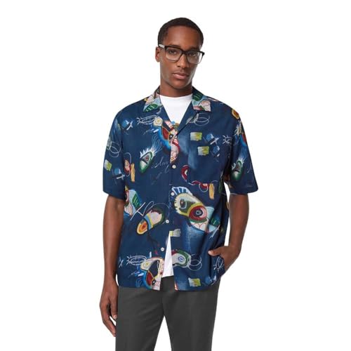Scotch & Soda Men's Short-Sleeved Relaxed-fit Tencel Shirt, Abstract Island Night AOP, XXL