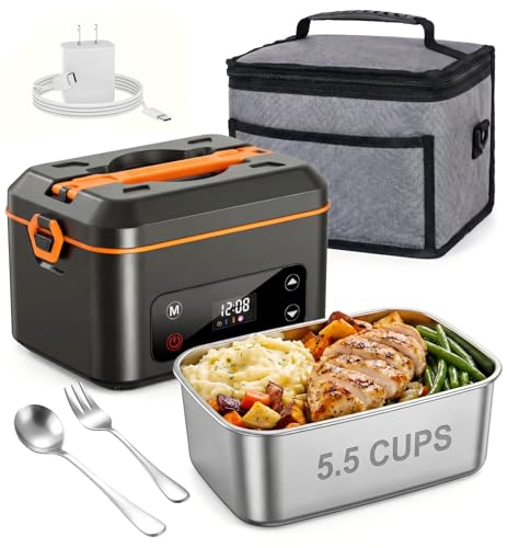 RUDAP Cordless Electric Lunch Box, 24000mAh Rechargeable 1.2L Portable Food Warmer with 5 Heating Modes, Auto Temperature Control, Heated Lunch Box – Perfect for Truck, Office, or Outdoor Worksite