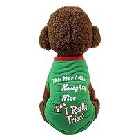 MONISE Pet Funny Christmas Holiday Dog Cat Pet Shirts Tee Tanks - Naughty or Nice Santa Outfit Elf SizeSanta