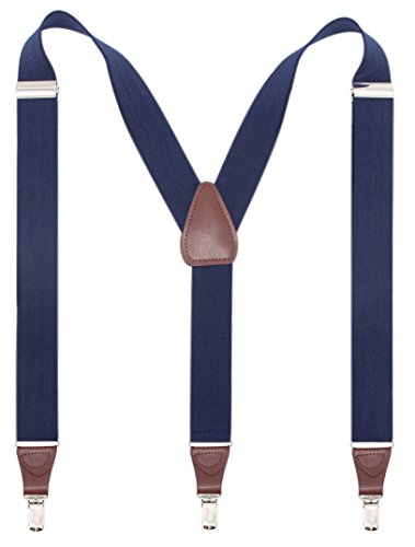 Bioterti Men's Y-shape 1.4 Inch Suspender -3 Metal Clips, Elastic Straps (Navy)