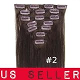 18" Clip in Remy Human Hair Extensions 2# Dark Brown 7pcs 70g