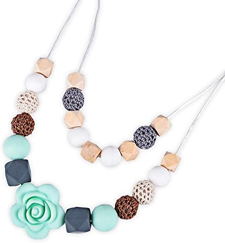 Baby Teething Silicone Necklace, Nursing Necklace For Mom Wearing and Soothing Babies' Pain of Teething 100% BPA-Free Silicone Easily Cleaned, Dishwasher Safe.Double layer design