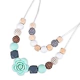 Baby Teething Silicone Necklace, Nursing Necklace For Mom Wearing and Soothing Babies' Pain of Teething 100% BPA-Free Silicone Easily Cleaned, Dishwasher Safe.Double layer design