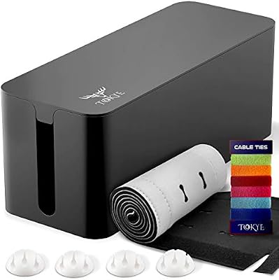 Cable Management Box Cord Organizer And Cover With Cable Kit Desk Wall Mounted Tv Video Game And Computer Wire Holder Hider Protector With Cable Sleeve Black Edition By Tokye Xxl Ta 103
