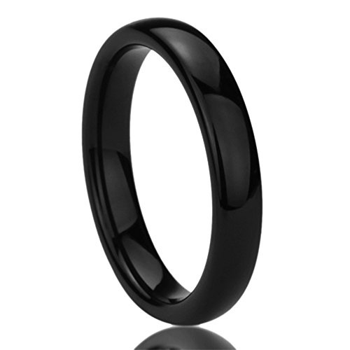 Unisex Women's 4MM Titanium Comfort Fit Wedding Band Ring Black High Polished Classy Domed Ring (5 to 11) - Size: 8