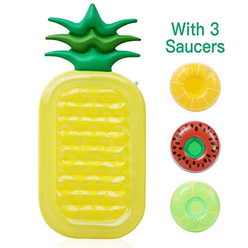 Lumiparty Inflatable Pineapple Pool Float Raft Swimming Pool Inflatable Float Toy Floatie Lounge Toy for Adults & Kids( with 3 Drink Holders)
