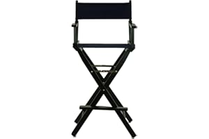 Oakestry 30-inch Directors Chair with Black Wood Frame and Navy Blue Canvas Seat and Backrest Folding Portable Bar Height Tall Chair for Makeup Artists, Filmmaking Events, Patio Camping, and Home Use