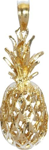 14K Solid Gold Hawaiian 3D Pineapple Necklace Pendant
