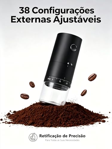 GODREAM Moedor de Café Elétrico Portátil, com Lâminas Cônicas em Liga Cerâmica, 38 Níveis de Moagem Ajustáveis, Sem Fio e Recarregável, Ideal para Casa, Viagens e Camping, com Escova de Limpeza