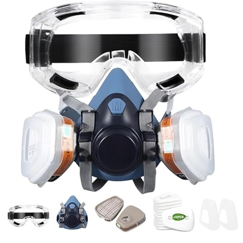 Mascarilla Respiratoria Reutilizable con anteojos de seguridad y filtros, Máscara antipolvo para gases químicos, adecuada para pintura, pulverización, amolado, soldadura