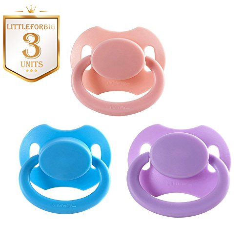 Littleforbig ABDL Bigshield Generation 2 Adult Baby Sized Pacifier Dummy for Adult Babies 3 Paci Pack - Blue Pink Purple