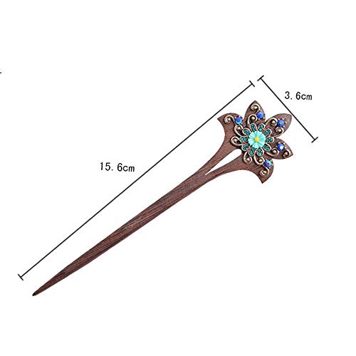 2 Pack Retro Hair Chopsticks Chinese Hair Pins Flower Decor Wooden Vintage Hair Stick (Purple) - Thumbnail 3