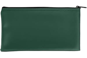 BankSupplies Reusable Deposit Bag | 11” W x 6” H | Vinyl Coating | Forest Green | Double-Stitched Seams | Heavy-Duty Nylon Zipper | Leather-Like Textured Grain | Bank Bags with Zipper