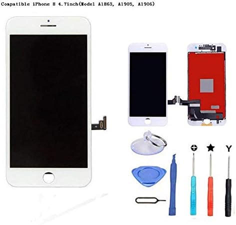 Premium Screen Replacement Compatible iPhone 8 4.7inch(Model A1863, A1905, A1906), 3D LCD Complete Repair Kits, LCD Touch Digitizer Display Glass Assembly with Tools (White)