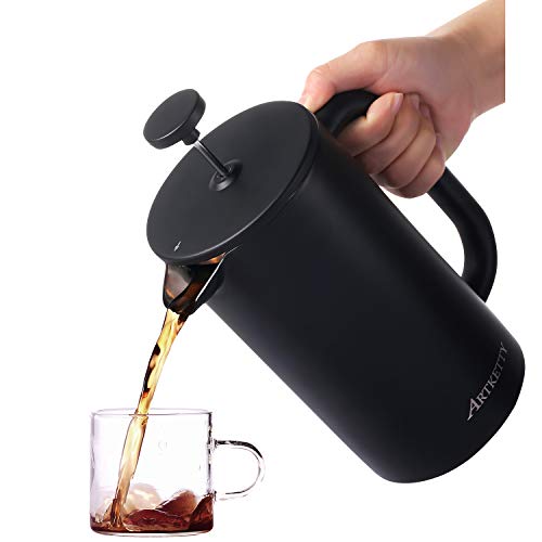 Large French Press Coffee Maker - Double Wall Coffee Kettle Insultated Stainless Steel Vacuum Coffee & Tea Pot Percolator - 34 Ounce with Extra 2pcs Screen Filters