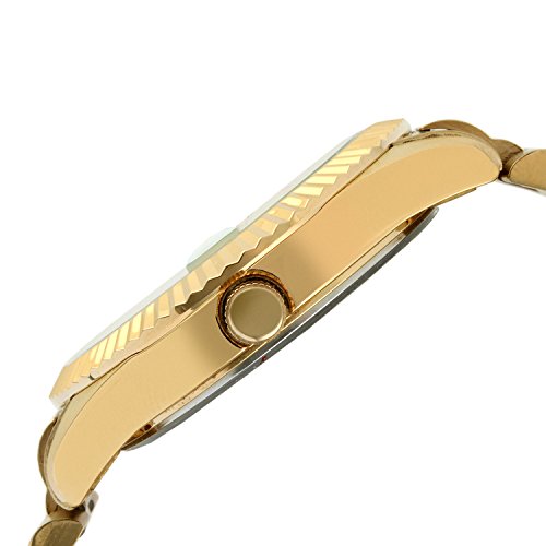 Peugeot 14K All Gold-Plated Day Date Roman Numeral Stainless Steel Big Face Fluted Bezel Luxury Watch 1029G