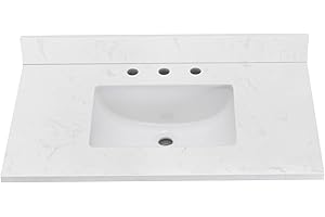 LOCALAND 36 Inch Vanity Sink Top, Engineered Stone Composite Vanity Top with Sink, Vanity Top with Rectangular Ceramic Sink in Ariston White, with 8 Inch Widespread Faucet Hole and Backsplash