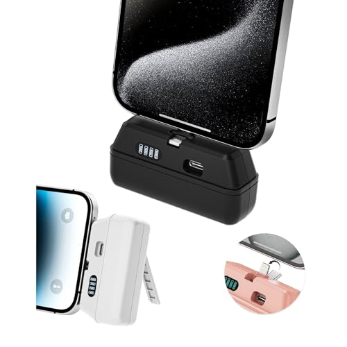 SMALL PORTABLE CHARGER FOR IPHONE/TYPE-C DUAL PLUG CONNECTOR 5000MAH FOLDABLE POWER BANK MINI PLUG-IN BATTERY PACK BACKUP CHARGER COMPATIBLE WITH IPHONE15/15PRO MAX/IPHONE 14/13 SERIES (BLACK+WHITE)