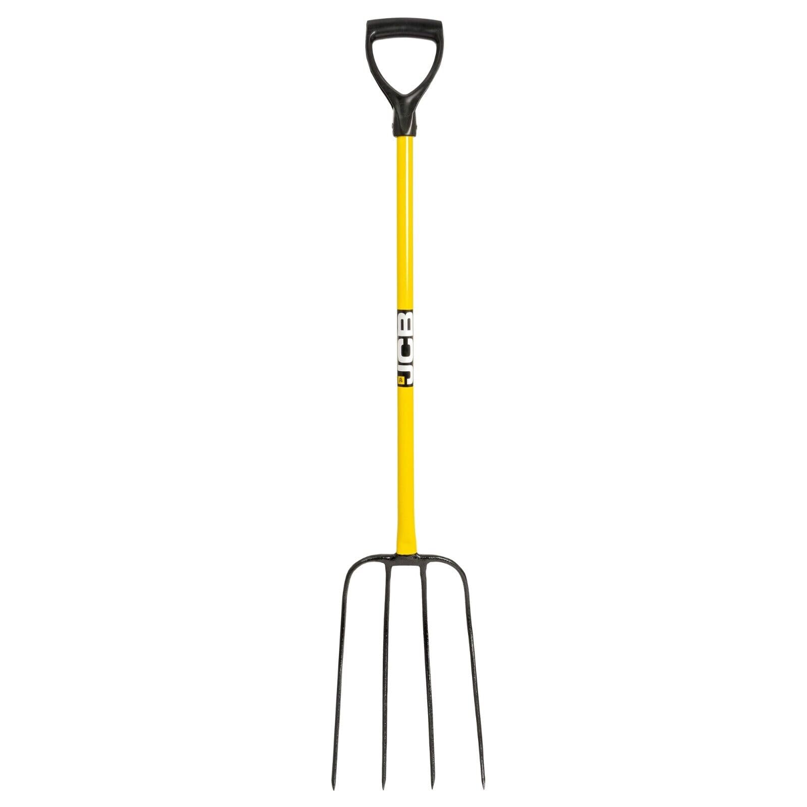 JCB 32'' 4 Prong Professional Manure Fork Made of Heavy Duty Carbon Steel with a Rubber T Handle Professional Site and Gardening Tools