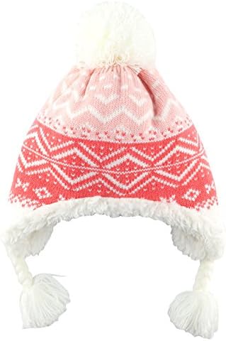 Fashinable Baby Kids Warm Earflap Hat for Child Girls Winter Snow Ski Toddler Pink Knit Beanie Cap for Christmas 12-24 Months