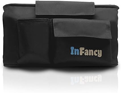 InFancy Universal Baby Stroller Organizer - Stroller Accessories Caddy With Cup Holder - Parent Console With Cup Holders - Includes Adjustable Shoulder Strap For Taking Your Baby Mobile (Black)