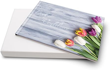 Mimeo Moments Book of Condolence, Funeral Guest Book for Memorial Memories and Remembrance, Includes Presentation Box, Sturdy Binding and Cartridge Paper, Tulips Design