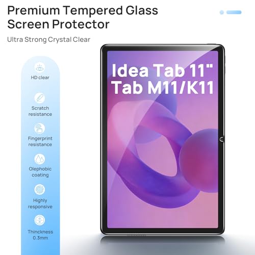 Gerutek 2 Pieces Screen Protector for Lenovo Idea Tab 2025 / Tab M11 2024 / K11 Gen 2, 11 Inches (TB-336FU/330FU/331FC/330XU), 9H Hardness, Anti-Scratch, Anti-Fingerprint, Bubble-Free, Tempered Glass