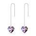 EVER FAITH 925 Sterling Silver Birthday Gift CZ Cute Love Heart Ear Threader Dangle Earrings Vitrial Light Purple