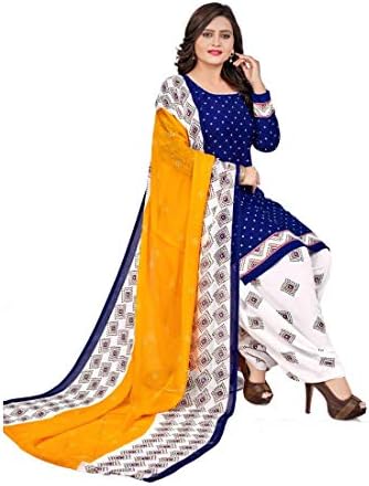 Spaceveera Women's Crepe Synthetic Printed Dress Material Patiyala Style Churidar Unstitched Suit with Dupatta 5095
