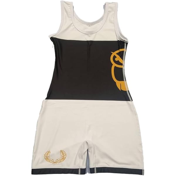 Athena Women's Folkstyle Wrestling Singlet - White, Olive Crown Design, 88% Polyester 12% Spandex