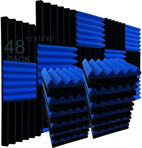 CHANGYANGWU 48 Pack BLACK Blue Acoustic Foam Panel Wedge Studio ...