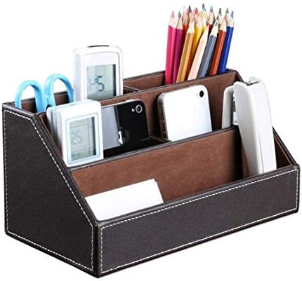 Bargain Crusader Brown PU Leather Remote Controller Holder TV Guide CD DVD Controller Organizer Desk Caddy Stationery Organizer Caddy Stationery Holder (L:9.45 x W:5.3 x H:4.3/1.6 inches, Brown)