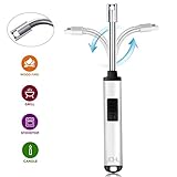 JCHL Electric Arc Lighter USB Rechargeable Plasma Beam Lighter Electronic Lighter Long 360° Flexible Neck Windproof Flameless Candle Kitchen Lighter for Gas Stove BBQ Grill Camping Firework Silver