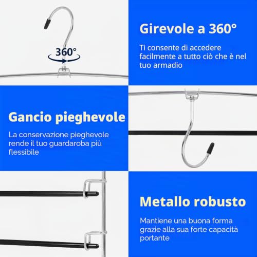 WEKIWGOT Set of 3 Space Saving Trouser Hangers, Multifunctional Hangers with 4 Swivel Arms and 5 Non-Slip Covers for Trousers, Jeans, Towels and Scarf