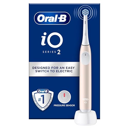 Oral-B iO 2 elektrische Zahnbürste, Hellrosa, für Erwachsene, 3 Reinigungsmodi, sanft für das Zahnfleisch, weiche Bürste, Zubehör, Ersatzbürste, Ladegerät