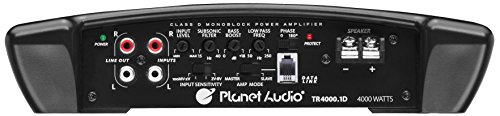 Planet Audio TR4000.1D Torque 4000 Watt, 1 Ohm Stable Class D Monoblock Car Amplifier with Remote Subwoofer Control
