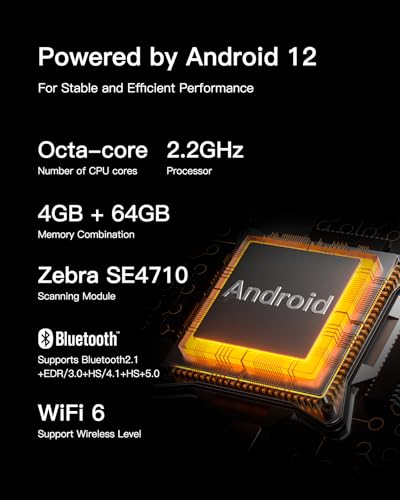 Inateck PDA Android 12, Scanner 1D 2D, 6", IP66, 6500mAh, 4G Wi-Fi 6 | Modulo Scanner Professionale, Octa-Core 4GB 64GB, BT 5.0, 13MP Camera, 125° Impugnatura, SDK Android, per Commercio Magazzino