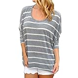 Clearance Sale! Autumn Blouse,Canserin Women Fashion Striped Batwing Sleeve Blouse Cotton Long Sleeve T-Shirt Size US 4-10